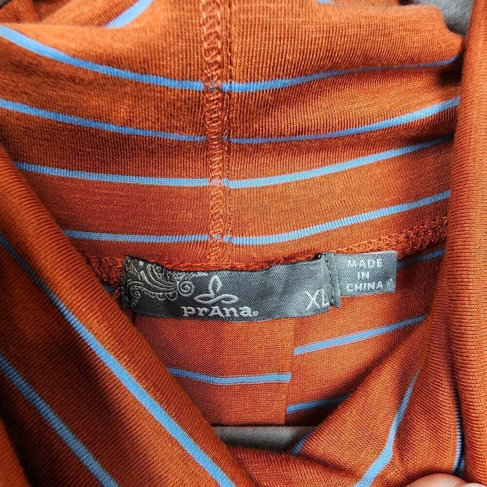 PrAna Sol Protect Turtleneck sz XL women relaxed fit pockets gingerbread stripes - Picture 6 of 12